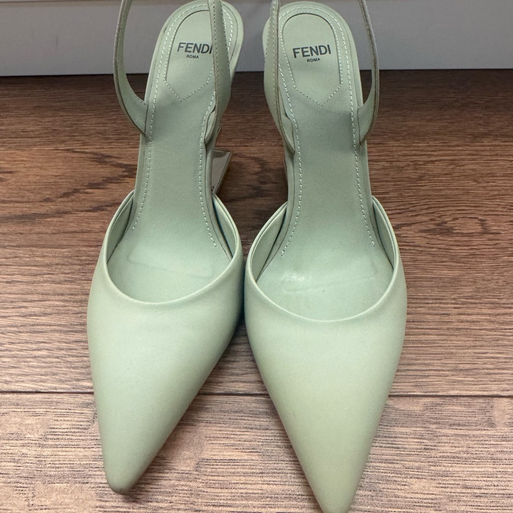 Fendi Green Slingback Heels with Silver Accents - Picture 3 of 9